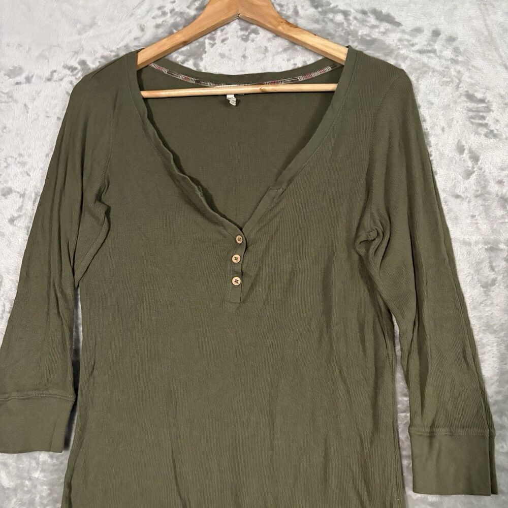 Old Navy Slim-Fit Rib-Knit Henley Olive Green V-Neck Button Top Large Cottage
